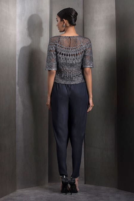 Rohit Gandhi + Rahul Khanna Sequin Maze Embroidered Top 