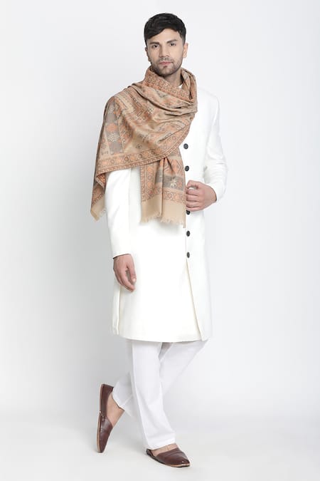 Shingora Beige Jay Metallic Geometric Woven Muffler 