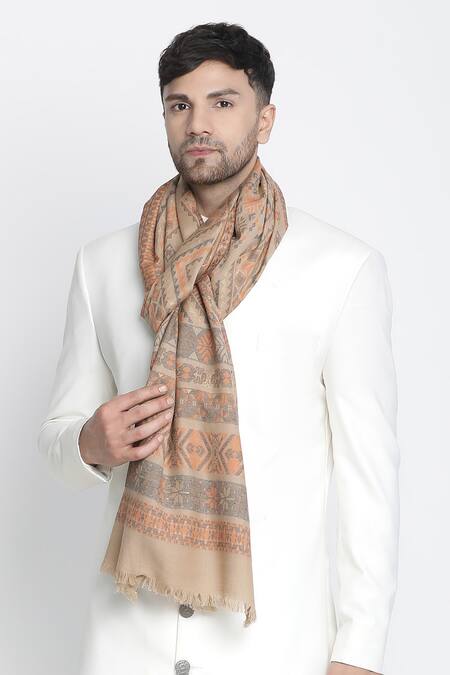 Shingora Beige Jay Metallic Geometric Woven Muffler Online at Aza Fashions Shingora_Beige Jay Metallic Geometric Woven Muffler _Online_at_Aza_Fashions