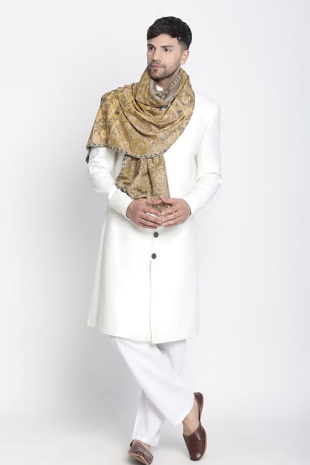 Shingora Yellow Mughal Floral Woven Mustard Muffler 