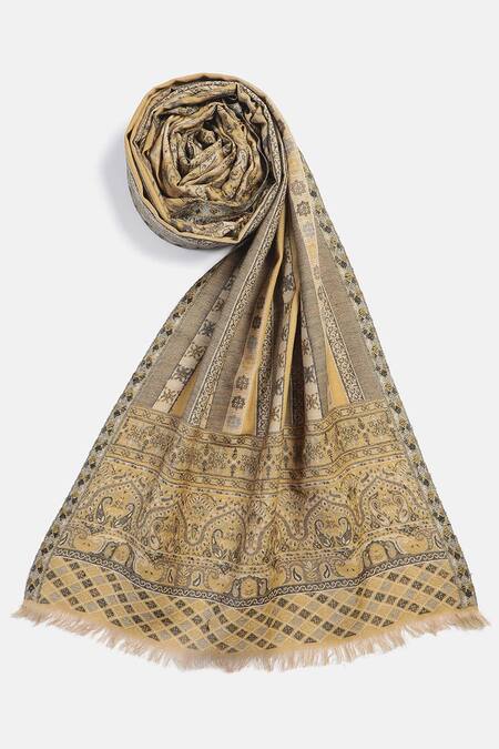 Shingora Mughal Floral Woven Mustard Muffler 