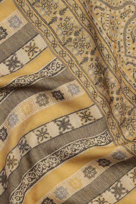 Buy_Shingora_Yellow Mughal Floral Woven Mustard Muffler _Online_at_Aza_Fashions