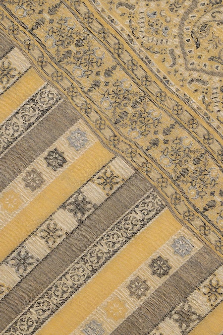 Shop_Shingora_Yellow Mughal Floral Woven Mustard Muffler _Online_at_Aza_Fashions