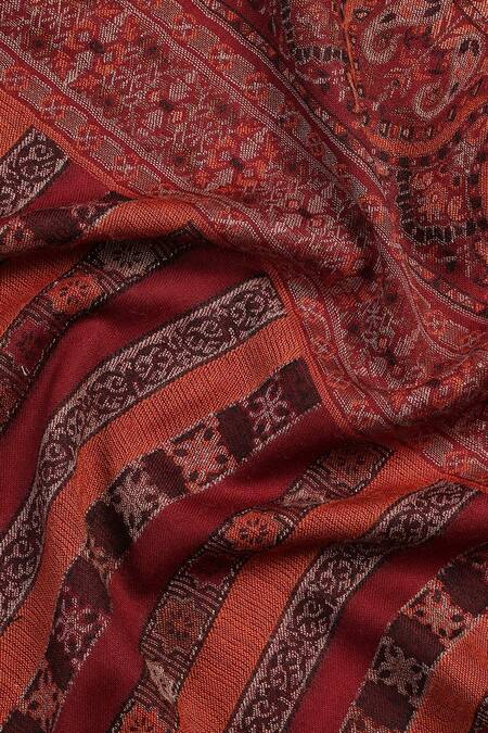 Buy_Shingora_Maroon Faizal Metallic Mughal Woven Muffler_Online_at_Aza_Fashions