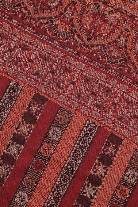 Shop_Shingora_Maroon Faizal Metallic Mughal Woven Muffler_Online_at_Aza_Fashions
