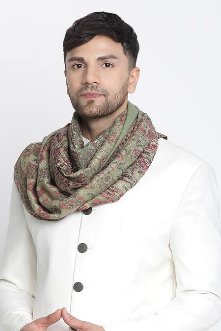 Shingora Green Haider Metallic Floral Woven Muffler Online at Aza Fashions Shingora_Green Haider Metallic Floral Woven Muffler _Online_at_Aza_Fashions