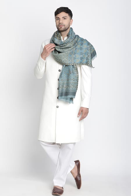 Shingora Blue Haider Metallic Mughal Woven Muffler 