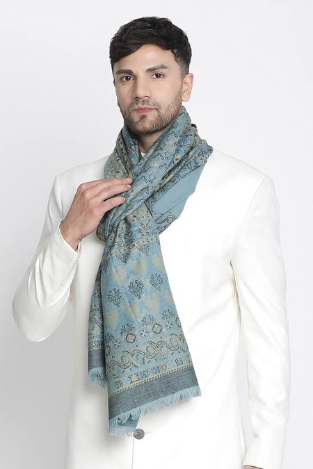 Shingora Blue Haider Metallic Mughal Woven Muffler Online at Aza Fashions Shingora_Blue Haider Metallic Mughal Woven Muffler _Online_at_Aza_Fashions