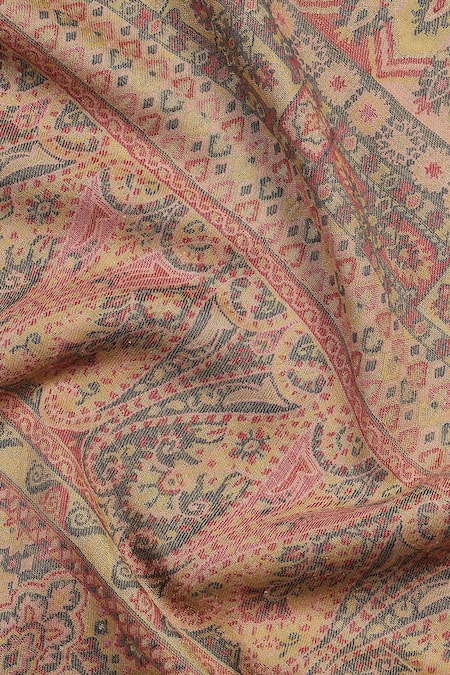 Buy_Shingora_Yellow Hussain Metallic Diamond Woven Muffler _Online_at_Aza_Fashions