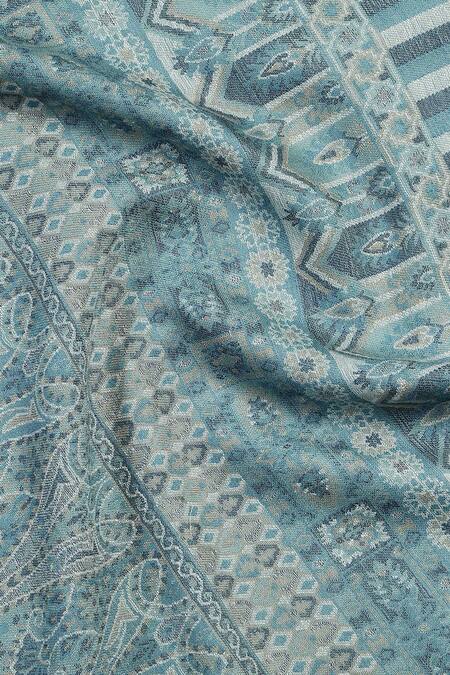 Buy Shingora Blue Designer Woven Muffler With Tassel Border Online at Aza Fashions Buy_Shingora_Blue Designer Woven Muffler With Tassel Border _Online_at_Aza_Fashions