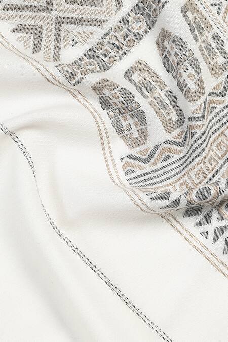 Buy_Shingora_Off White Veer Geometric Border Woven Lohi Shawl _Online_at_Aza_Fashions