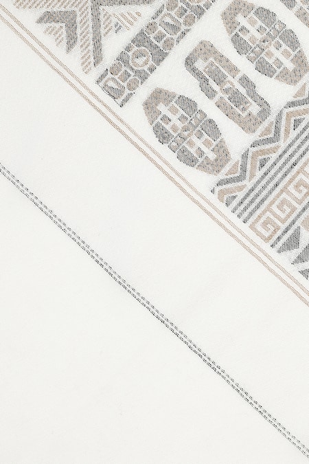 Shop_Shingora_Off White Veer Geometric Border Woven Lohi Shawl _Online_at_Aza_Fashions