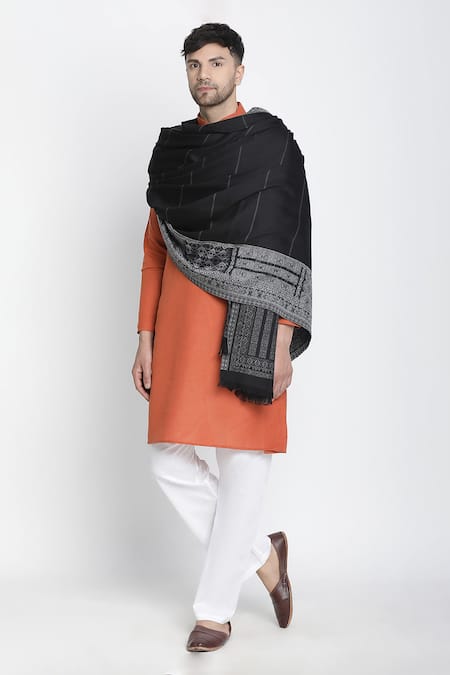 Shingora Black Veer Abstract Border Woven Lohi Shawl 