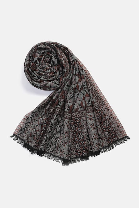 Shop Shingora Black Daksh Square Jacquard Woven Lohi Shawl at Aza Fashions Shop_Shingora_Black Daksh Square Jacquard Woven Lohi Shawl _at_Aza_Fashions