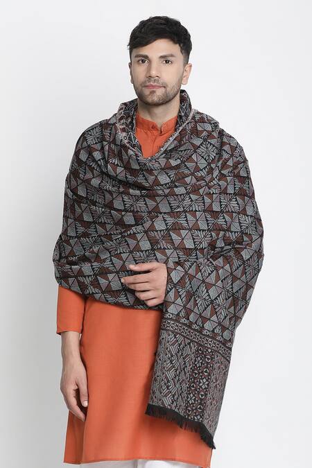 Shingora Black Daksh Square Jacquard Woven Lohi Shawl Online at Aza Fashions Shingora_Black Daksh Square Jacquard Woven Lohi Shawl _Online_at_Aza_Fashions