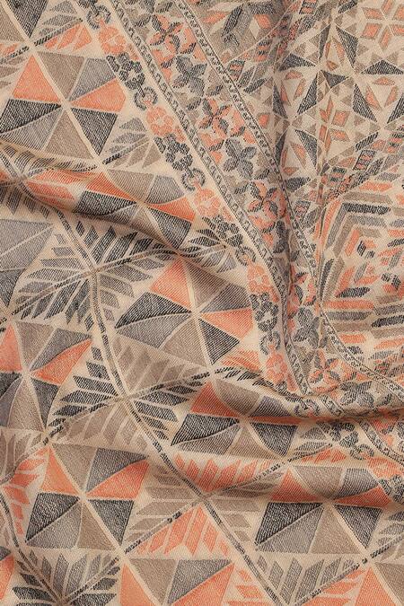 Buy_Shingora_Beige Embroidery Daksh Chevron Woven Lohi Shawl _Online_at_Aza_Fashions