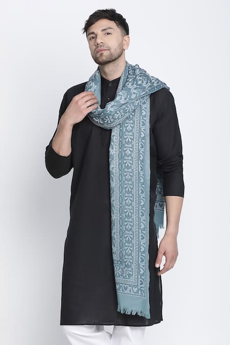 Shingora_Blue Embroidery Ahmed Paisley Woven Lohi Shawl _Online_at_Aza_Fashions