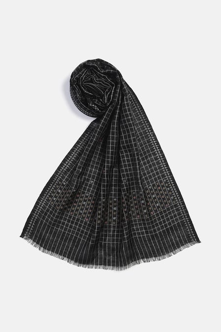 Shop_Shingora_Black Checks Checkered Woolen Dobby Muffler _at_Aza_Fashions