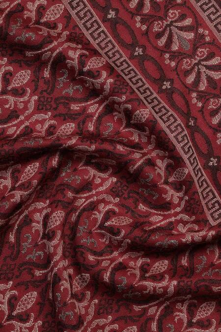 Buy_Shingora_Maroon Damask Ahmed Pattern Wool Jacquard Lohi Shawl _Online_at_Aza_Fashions
