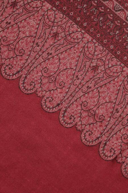 Shop Shingora Maroon Paisley Amir Border Wool Jacquard Lohi Shawl Online at Aza Fashions Shop_Shingora_Maroon Paisley Amir Border Wool Jacquard Lohi Shawl _Online_at_Aza_Fashions