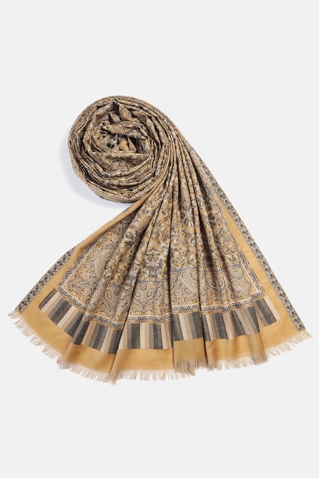 Shop_Shingora_Yellow Asim Baroque Bloom Wool Jacquard Lohi Shawl _at_Aza_Fashions