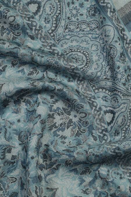 Buy_Shingora_Blue Persian Bloom Asim Wool Jacquard Lohi Shawl_Online_at_Aza_Fashions