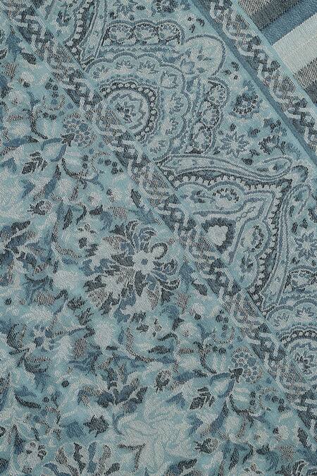 Shop_Shingora_Blue Persian Bloom Asim Wool Jacquard Lohi Shawl_Online_at_Aza_Fashions
