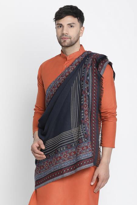 Shingora Blue Flora Swerve Ares Wool Jacquard Lohi Shawl Online at Aza Fashions Shingora_Blue Flora Swerve Ares Wool Jacquard Lohi Shawl _Online_at_Aza_Fashions