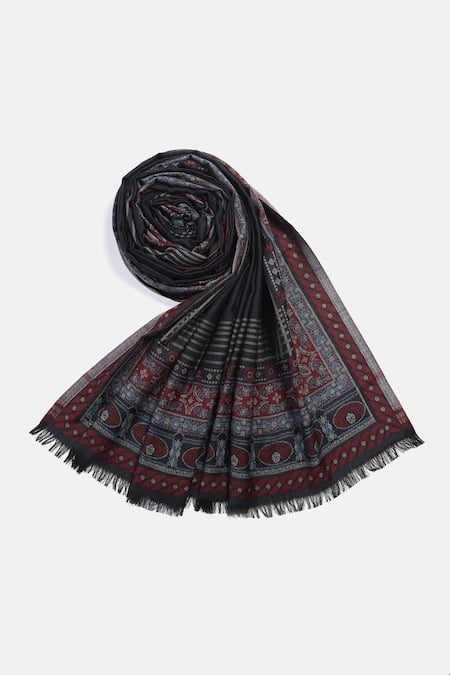 Shop Shingora Blue Flora Swerve Ares Wool Jacquard Lohi Shawl Online at Aza Fashions Shop_Shingora_Blue Flora Swerve Ares Wool Jacquard Lohi Shawl _Online_at_Aza_Fashions