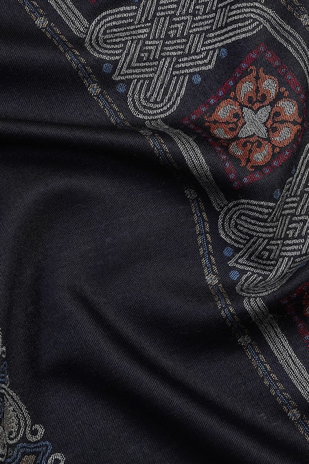 Shingora Blue Flora Swerve Ares Wool Jacquard Lohi Shawl at Aza Fashions Shingora_Blue Flora Swerve Ares Wool Jacquard Lohi Shawl _at_Aza_Fashions