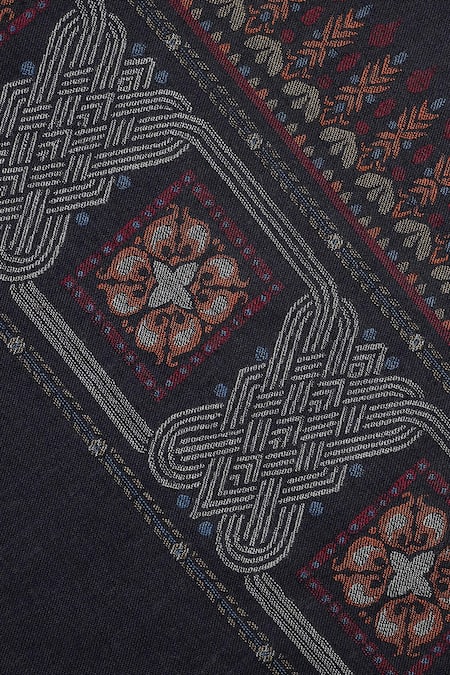 Shop Shingora Blue Flora Swerve Ares Wool Jacquard Lohi Shawl Shop_Shingora_Blue Flora Swerve Ares Wool Jacquard Lohi Shawl