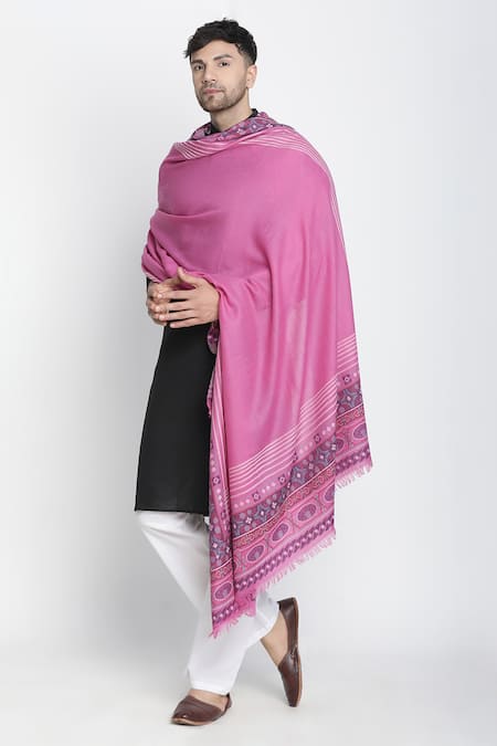 SHINGORA Ares Flora Motif Border Wool Jacquard Lohi Shawl 