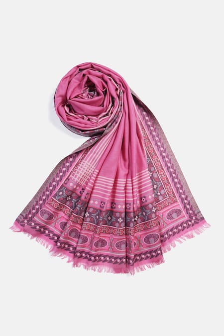 Shingora Ares Flora Motif Border Wool Jacquard Lohi Shawl 