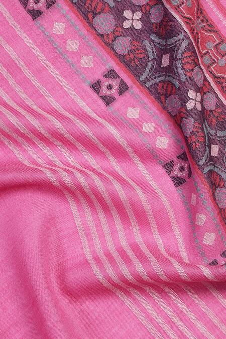 Buy Shingora Pink Flora Motif Border Ares Wool Jacquard Lohi Shawl Online at Aza Fashions Buy_Shingora_Pink Flora Motif Border Ares Wool Jacquard Lohi Shawl _Online_at_Aza_Fashions