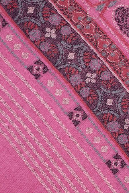 Shop Shingora Pink Flora Motif Border Ares Wool Jacquard Lohi Shawl Online at Aza Fashions Shop_Shingora_Pink Flora Motif Border Ares Wool Jacquard Lohi Shawl _Online_at_Aza_Fashions