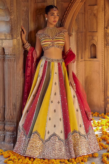 Studio Bagechaa Multi Color Silk, Georgette Embroidery, Sequins Mangala Panelled Lehenga Set