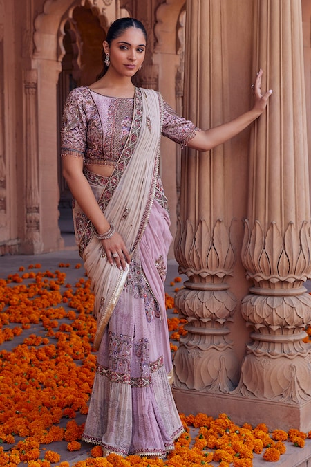 Light Grey Silk Saree With Raw Silk Blouse