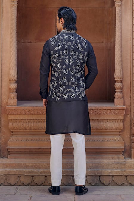 Shop Studio Bagechaa Black Chanderi Beads, Embroidery Hand Bundi Set at Aza Fashions Shop_Studio Bagechaa_Black Chanderi Beads, Embroidery Hand Bundi Set _at_Aza_Fashions