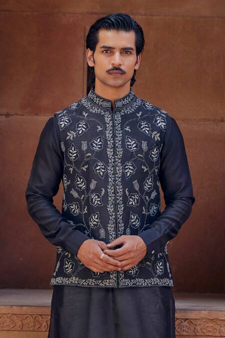 Studio Bagechaa Black Chanderi Beads, Embroidery Hand Bundi Set Online at Aza Fashions Studio Bagechaa_Black Chanderi Beads, Embroidery Hand Bundi Set _Online_at_Aza_Fashions