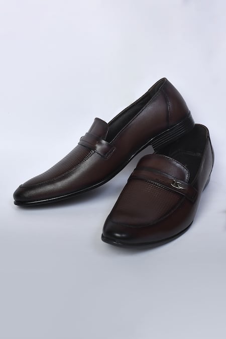 Arihant Rai Sinha Brown Textured Leather Slip On Shoes 