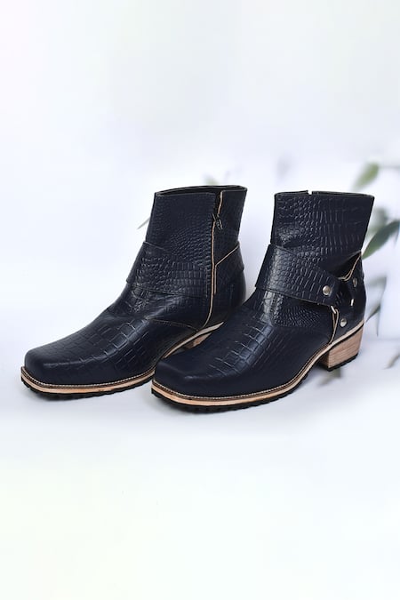 Arihant Rai Sinha Leather Patch Work Textured Boots 