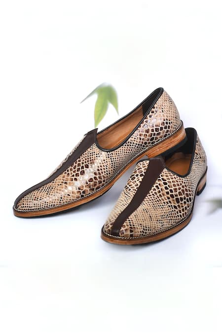Arihant Rai Sinha Beige Leather Snake Skin Pattern Loafers