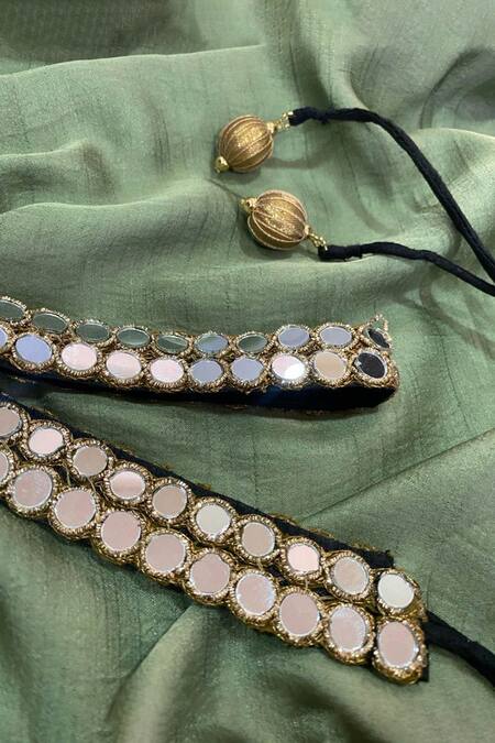 Priti Sahni_Black Embroidery, Mirrors, Zari Round Belt _Online_at_Aza_Fashions