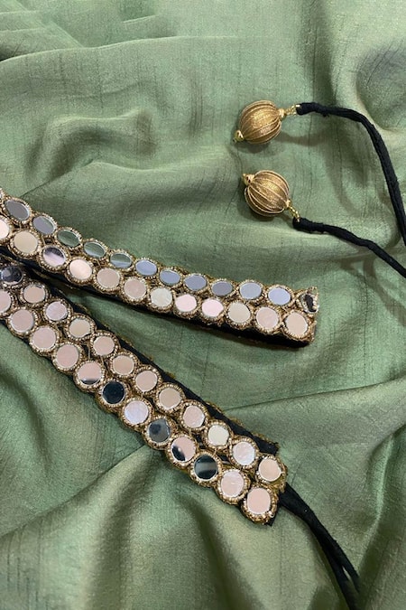 Buy_Priti Sahni_Black Embroidery, Mirrors, Zari Round Belt _Online_at_Aza_Fashions