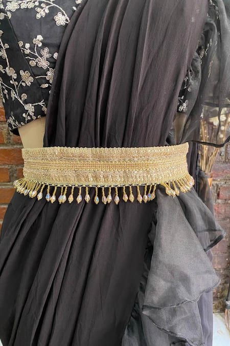 Priti Sahni Gold Embroidered Tassel Embellished Belt