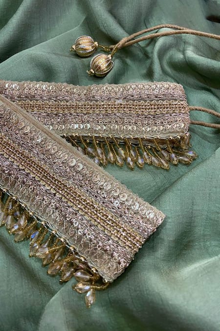 Buy_Priti Sahni_Gold Embroidery, Tassels Embellished Belt _Online_at_Aza_Fashions
