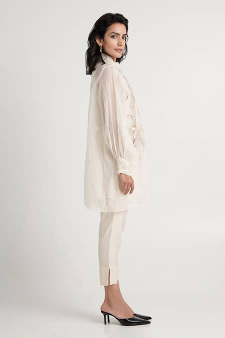 Buy Madder Much White Handloom Cotton, Chanderi Silk Embroidery High Floral Tunic And Pant Set Buy_Madder Much_White Handloom Cotton, Chanderi Silk Embroidery High Floral Tunic And Pant Set