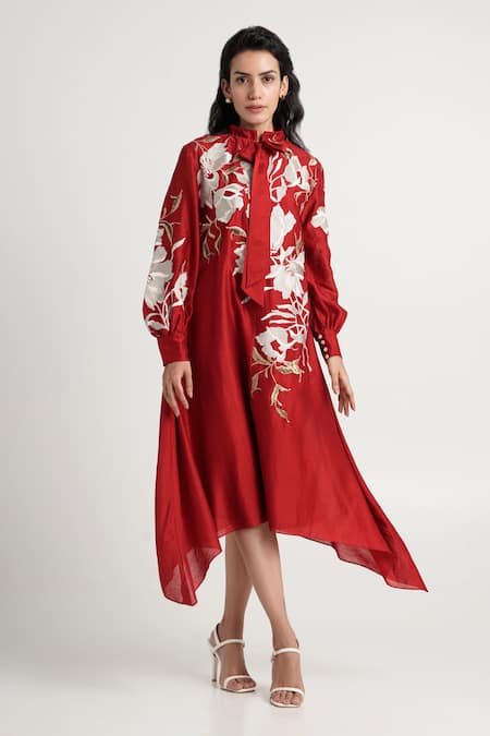 Madder Much Aspen Inverted Hem Tie Collared Midi Dress 