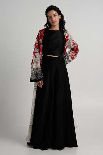 Buy MADDER MUCH Black Cotton, Silk Embroidery, Sequins Open Neck Basil Floral Longline Jacket Online at Aza Fashions Buy_MADDER MUCH_Black Cotton, Silk Embroidery, Sequins Open Neck Basil Floral Longline Jacket _Online_at_Aza_Fashions