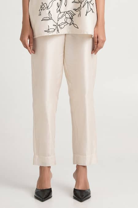 Shop Madder Much White Handloom Cotton, Chanderi Silk, Irwin Floral Sleeveless Top And Pant Set Online at Aza Fashions Shop_Madder Much_White Handloom Cotton, Chanderi Silk, Irwin Floral Sleeveless Top And Pant Set _Online_at_Aza_Fashions